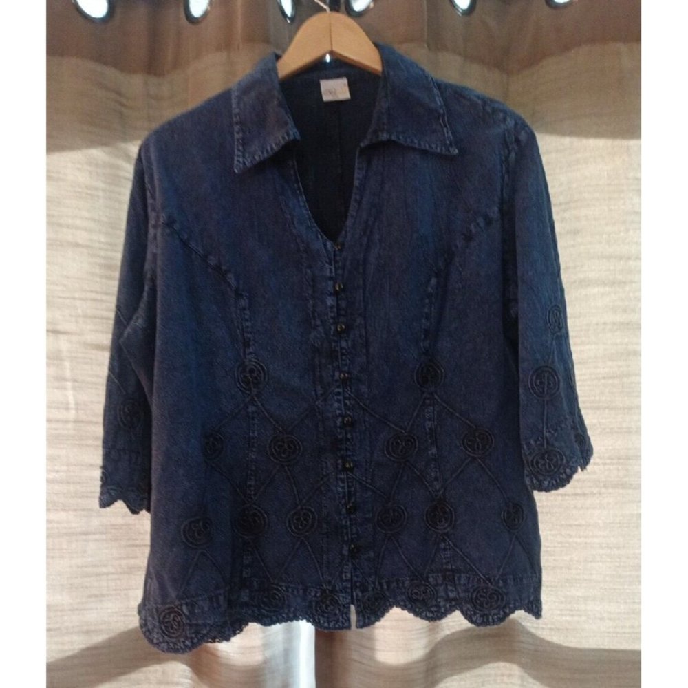 Women's Giocam 607 Classy Blusa Bolas Scallop Sleeves\Hem Blouse 2XL